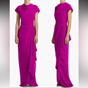 NEW Amsale Draped Short-Sleeve Column Gown bright pink Sz 4